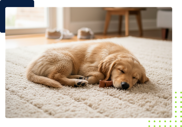 dog peacefully sleeping on clean carpet