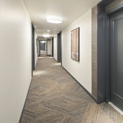 hotel hall with freshly cleaned carpet
