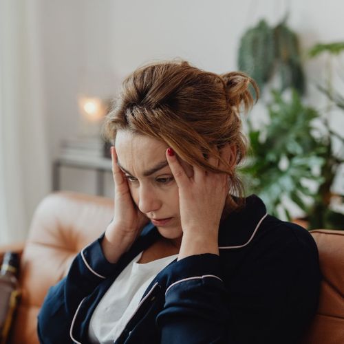 A woman with a headache