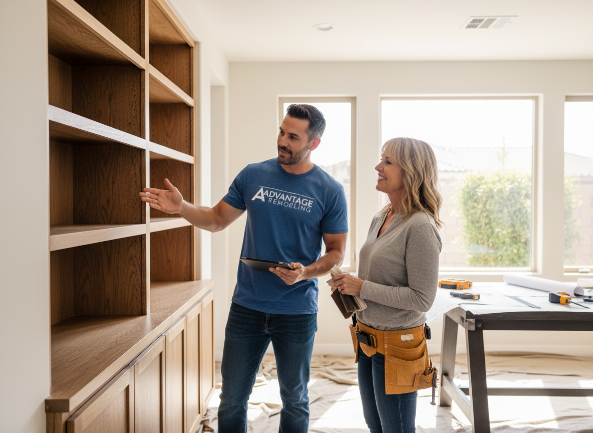 Home Remodeler Discussing Custom Built-in Shelves with Client