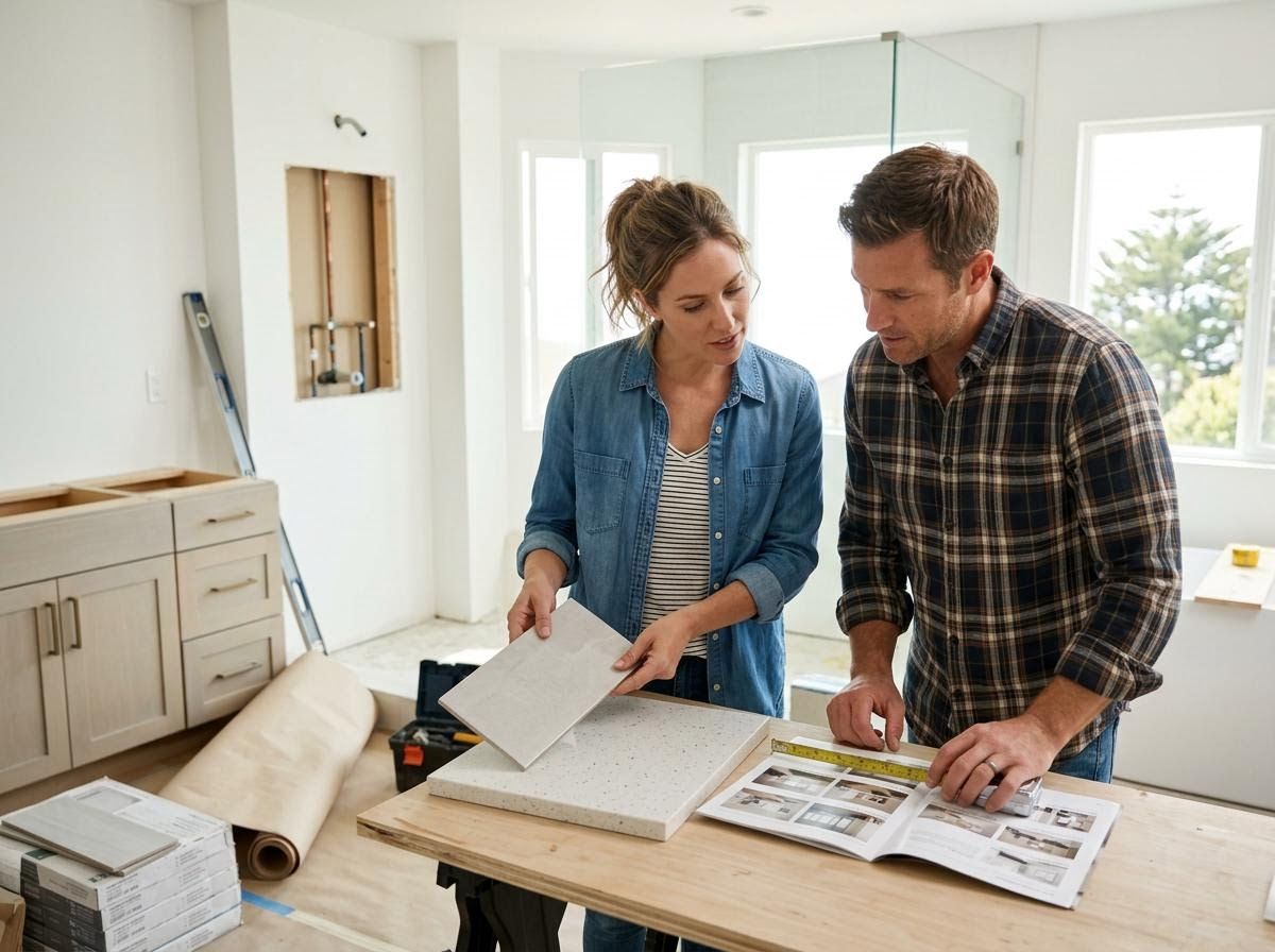 Couple Choosing Materials for Bathroom Renovation
