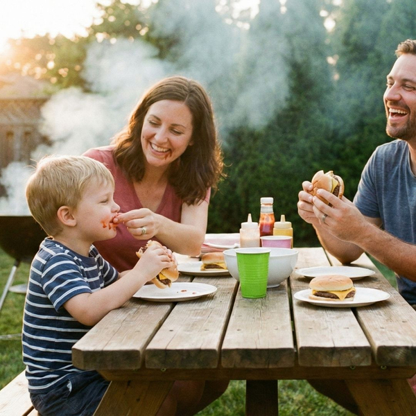Family Eating Burgers