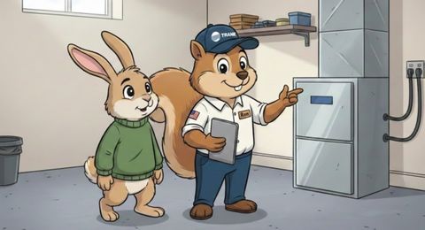 Squirrel showing off a new HVAC system