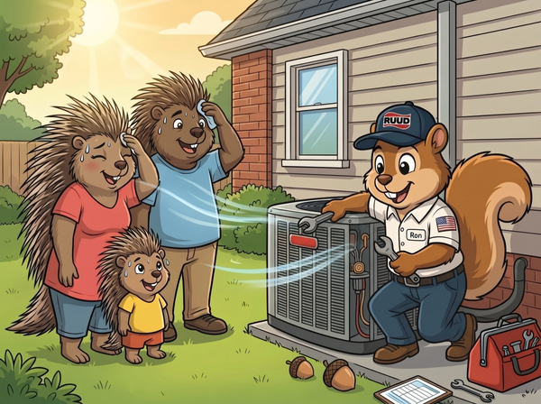 fixing an outdoor AC unit to provide instant cooling relief for a sweating porcupine family during a hot summer day.