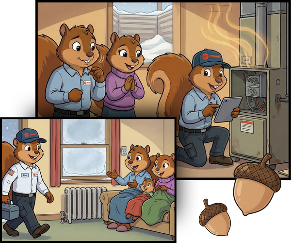 Squirrel technician helping a couple