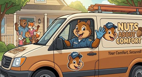 Nuts About Comfort mascot in van