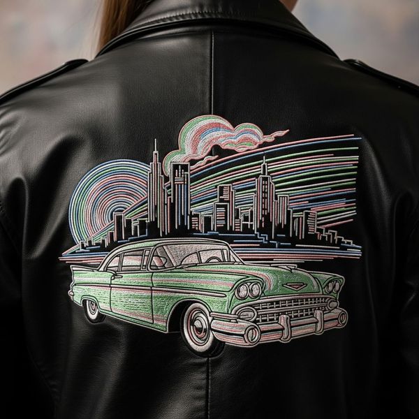 Retro embroidery on a leather jacket. Retro embroidery on a leather jacket.