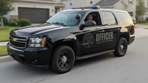 Godly Security Agency Florida Security Guard in patrol car