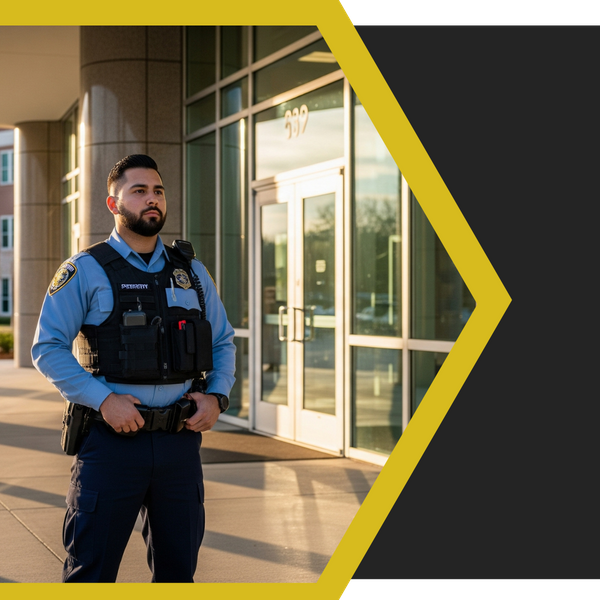 Security guard in front of commercial building Security guard in front of commercial building