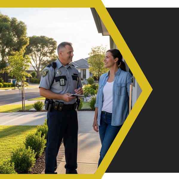 gated community security guard talking to a homeowner