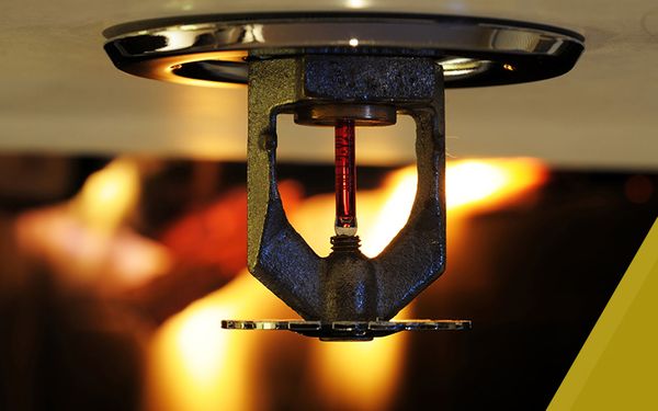 closeup of a fire sprinkler on a ceiling 