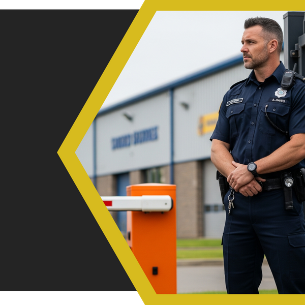 security guard standing at an entrance