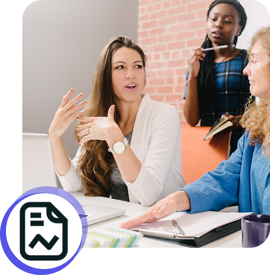 Woman discussing reports