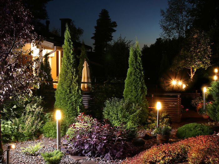 outdoor spotlights on landscaping