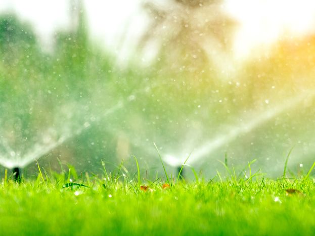 Irrigation system watering grass of a home in Bunker Hill Village 