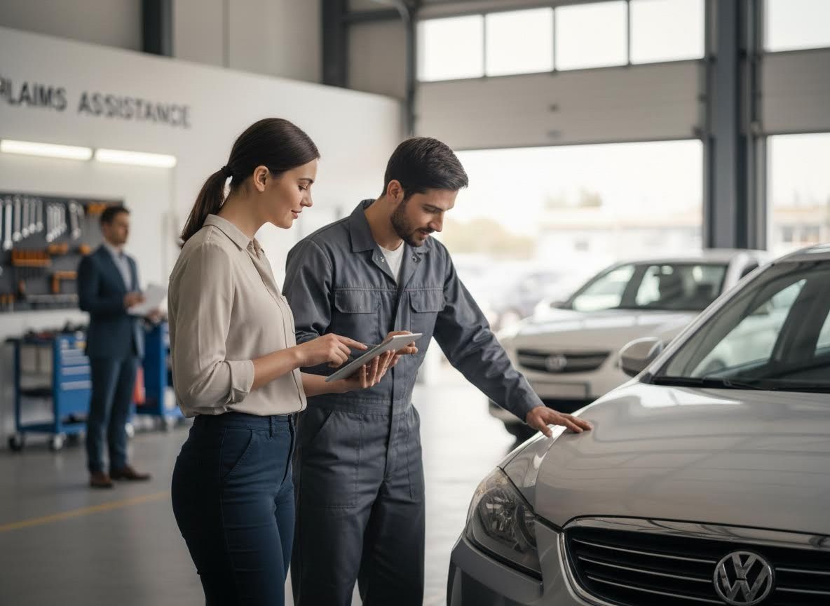 Customer and Mechanic Review Car Service Details on Tablet