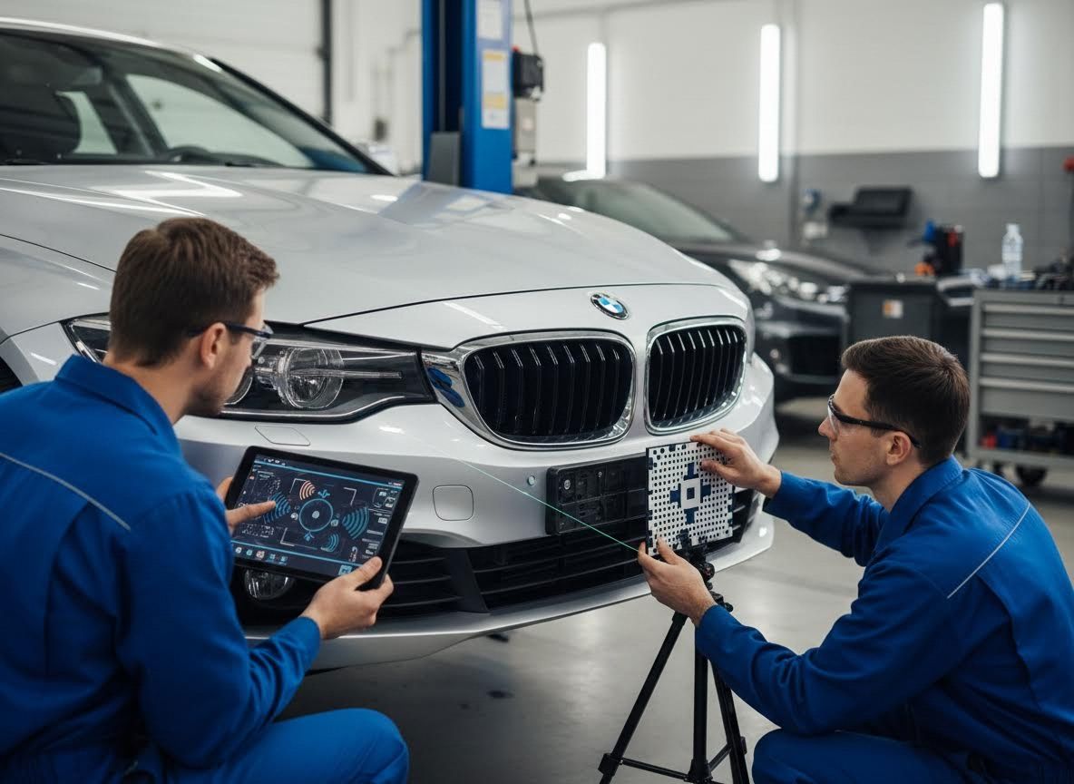 Mechanics Calibrating BMW ADAS Sensors