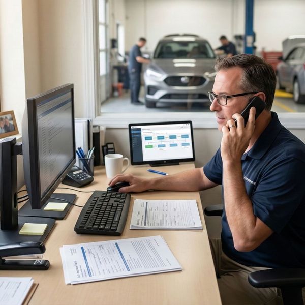 mechanic on the phone with insurance company