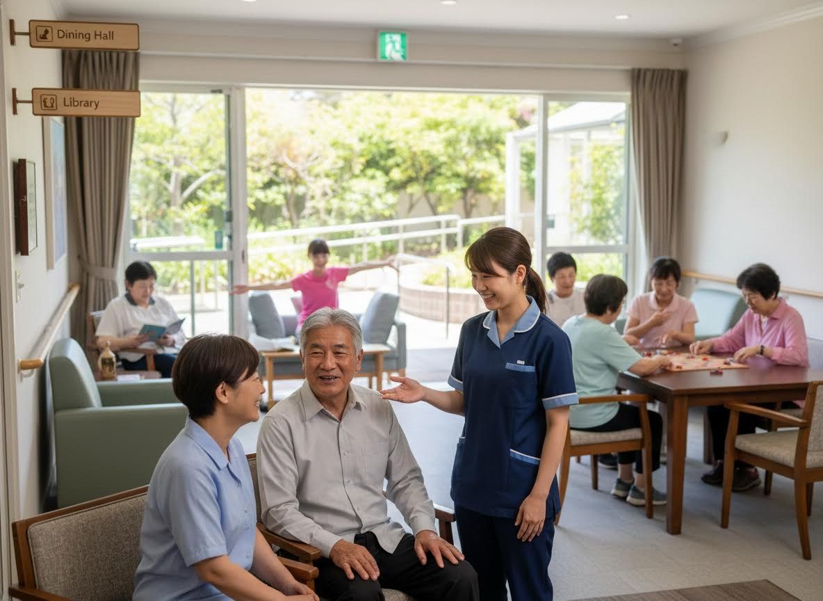 Caregivers and Seniors Enjoying Activities in a Community Center