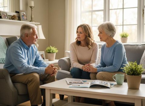 Family conversation in living room