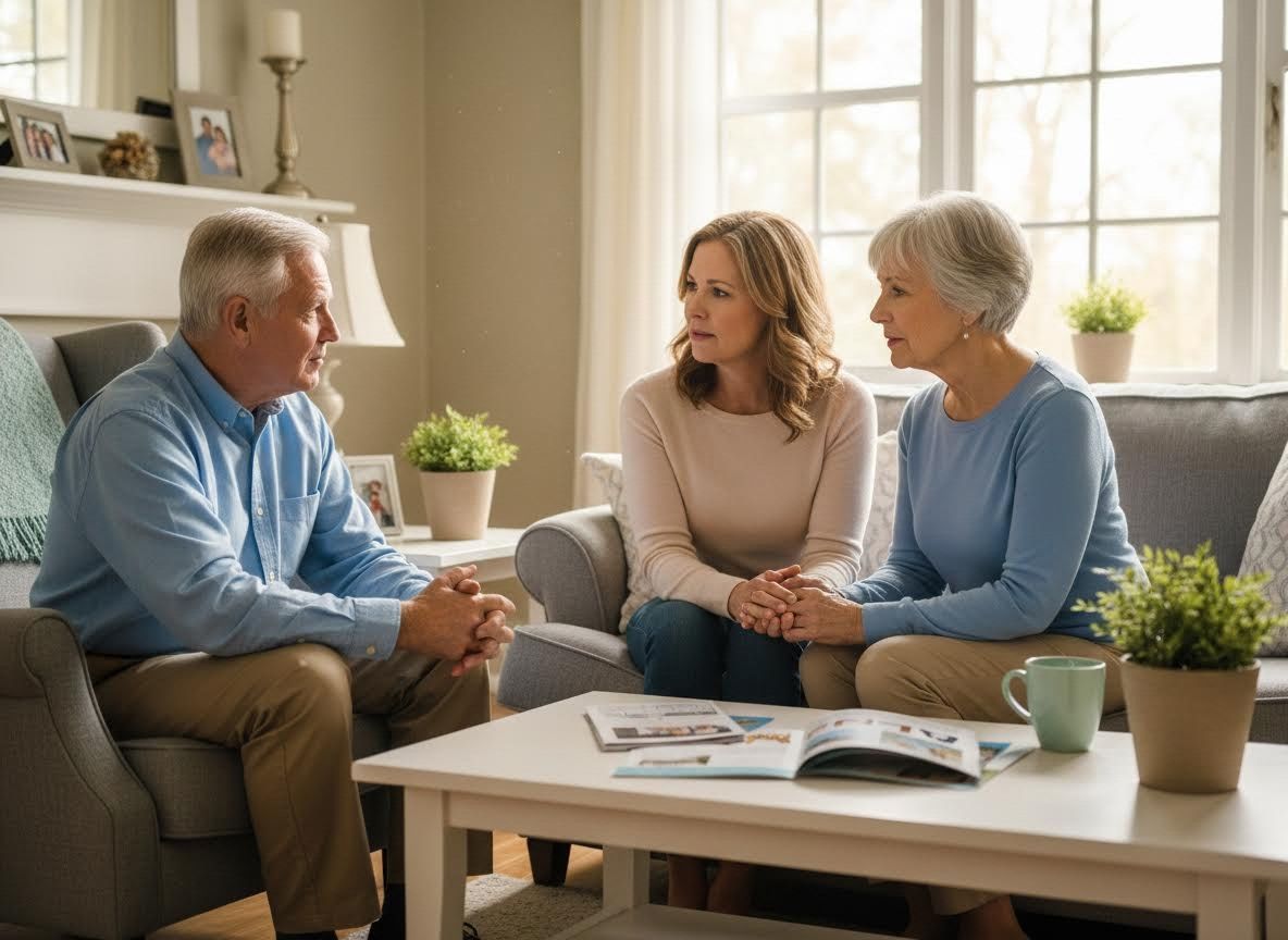 Family conversation in living room