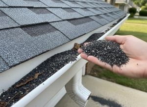 Roof Shingle Granules in Gutter and Hand