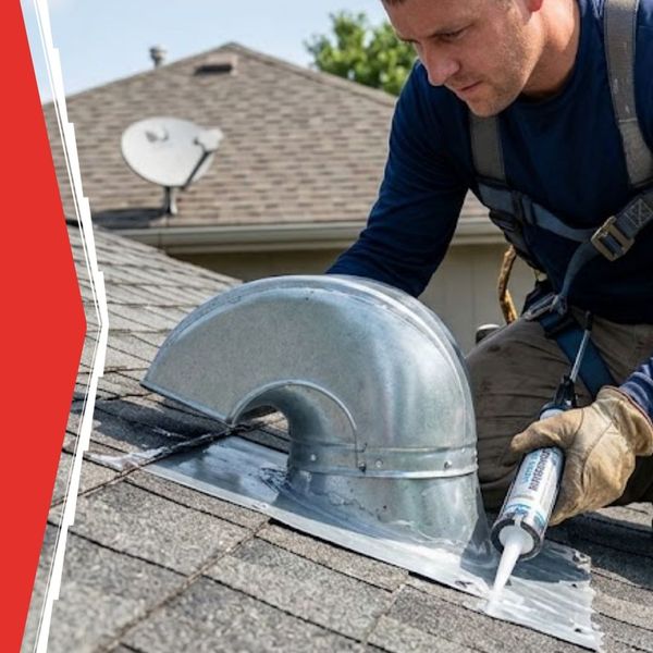 applying fresh, waterproof sealant around a roof vent