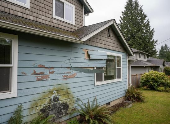 House with Damaged Siding and Peeling Paint
