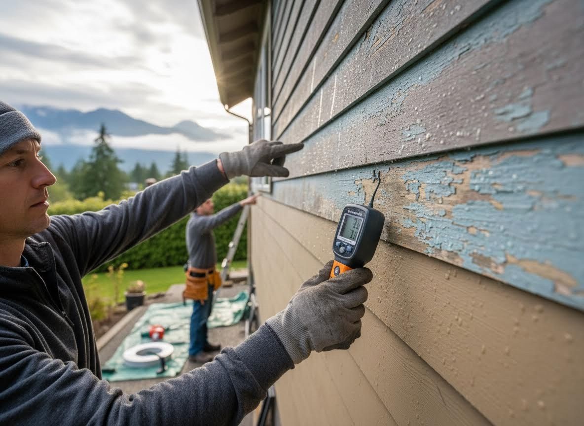 Home Inspector Checking Siding Moisture with a Meter