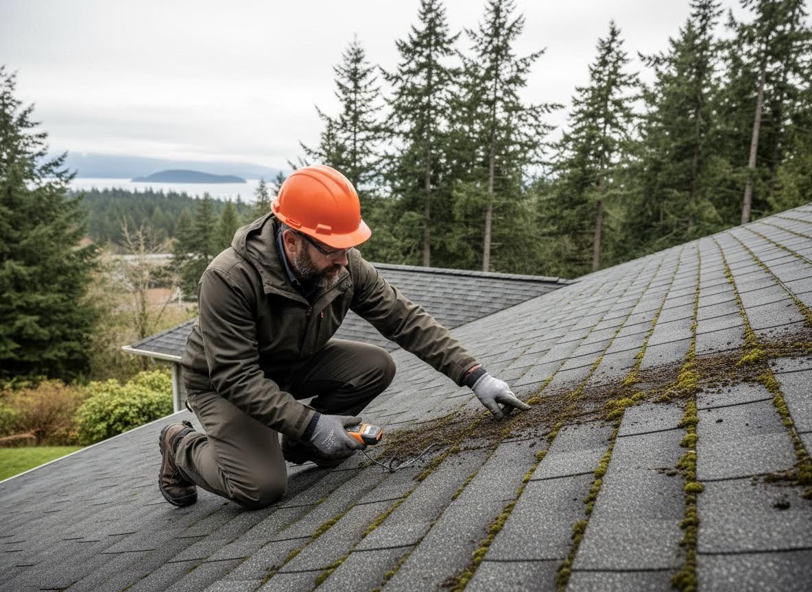 Roof Inspector Examining Moss