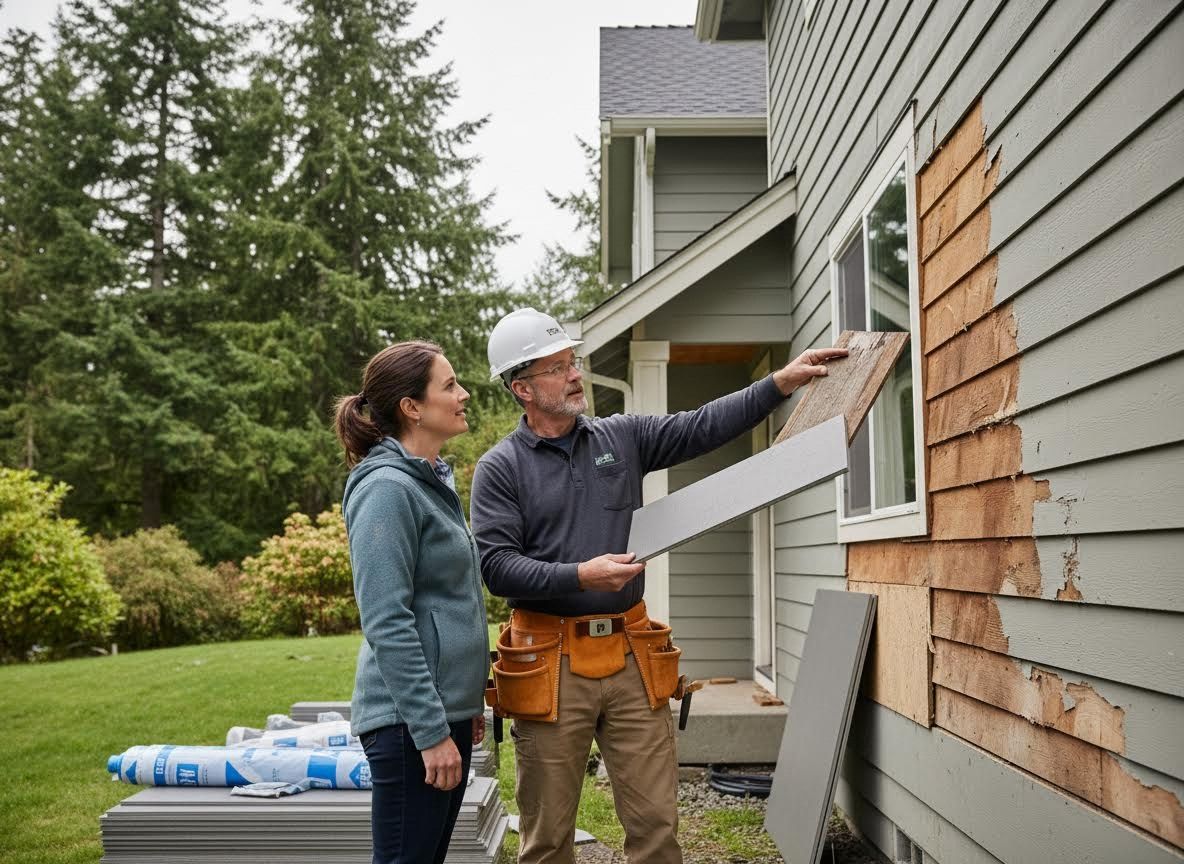 Contractor Shows Siding Samples to Homeowner
