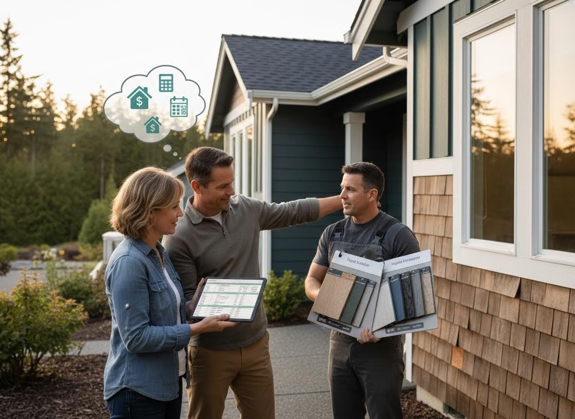 Homeowners discussing renovation options and costs with a contractor