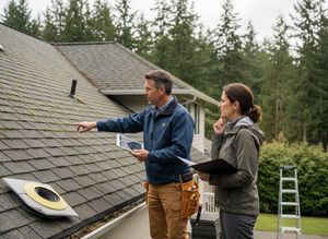 Contractor and Homeowner Discussing Roof Inspection