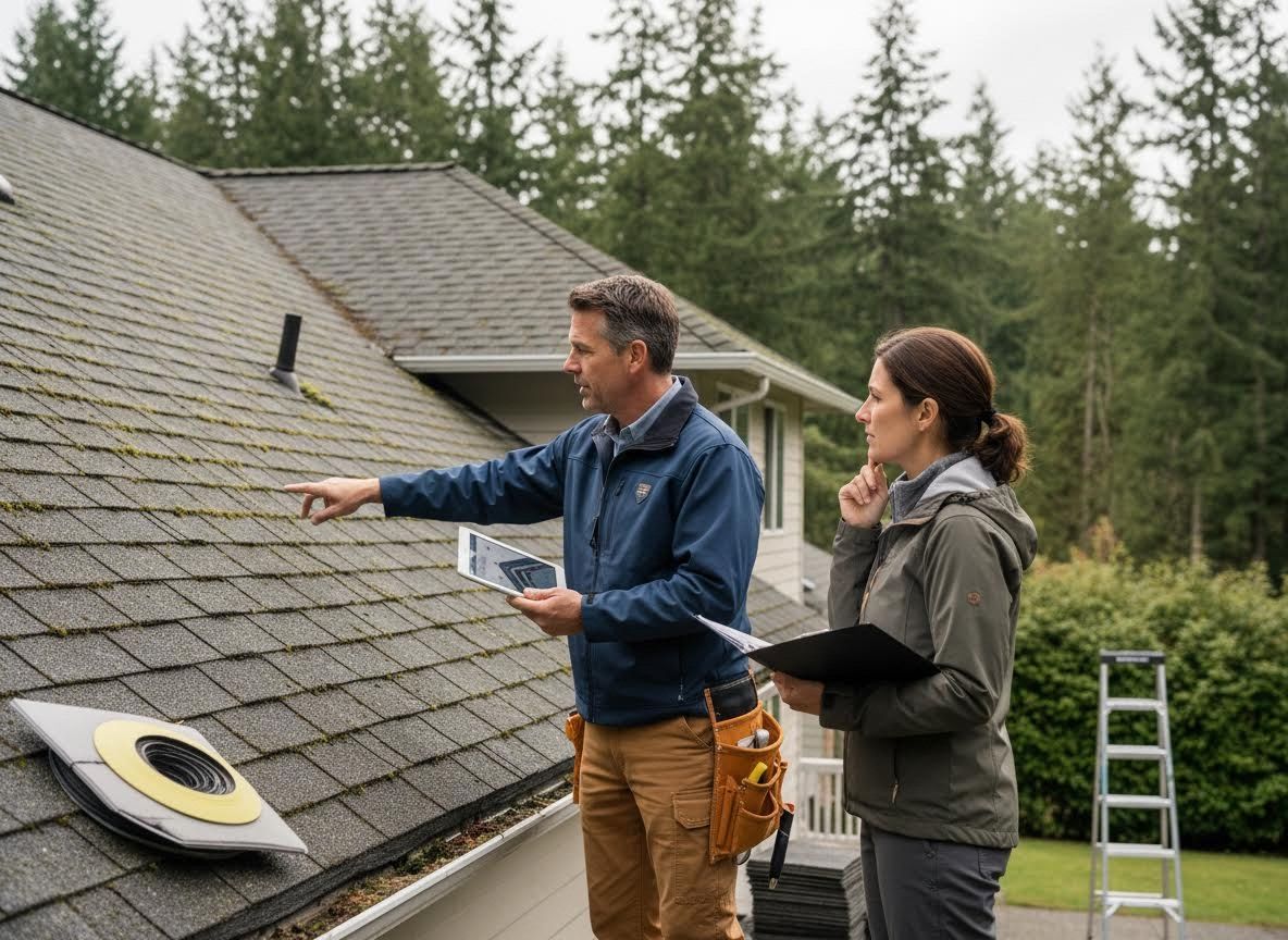 Contractor and Homeowner Discussing Roof Inspection