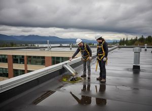 Rooftop Inspection of Clogged Drain