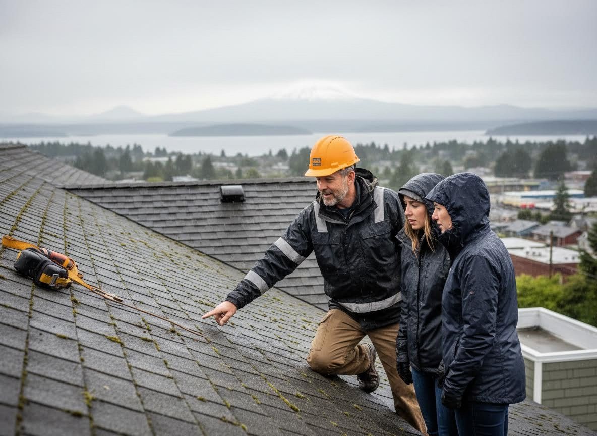 Roofing Contractor Explaining Shingle Roof Details to Clients
