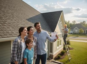 Happy Family with New Roof and Contractor