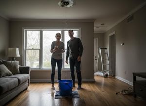 Couple dealing with a ceiling water leak
