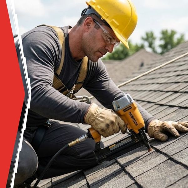 roofer nailing in shingles 