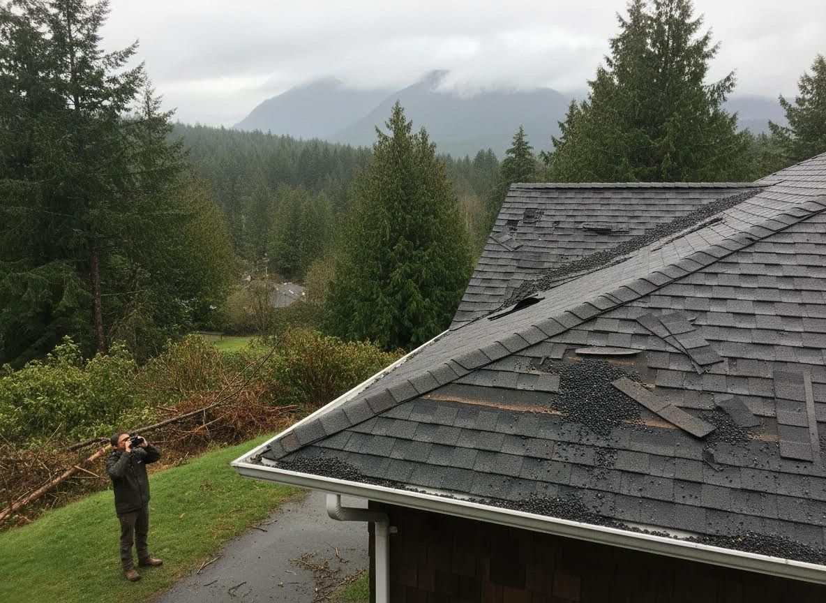 Roof Damage After Storm with Forest View