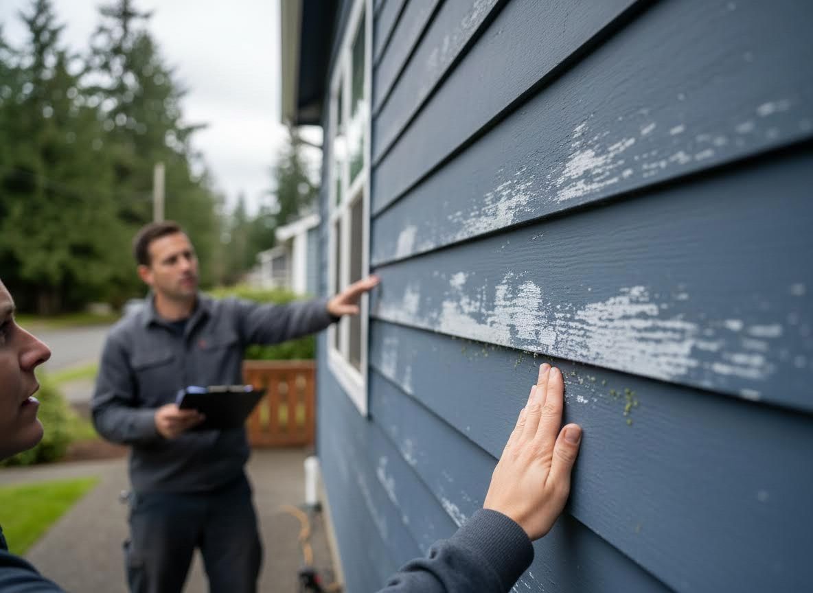 Home Inspector Examining Peeling Paint on House Siding