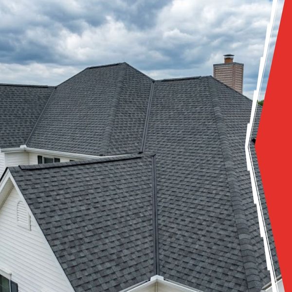 dark shingles on home on cloudy day 
