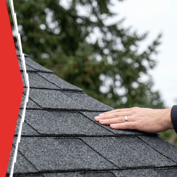hand resting on shingled roof