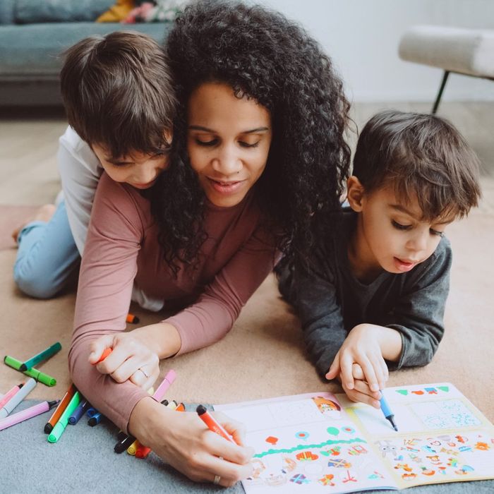 mom coloring with kids