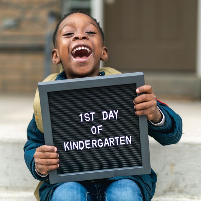 little boy on first day of kindergarten