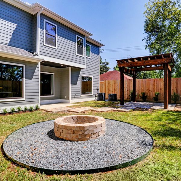 Backyard living space with firepit