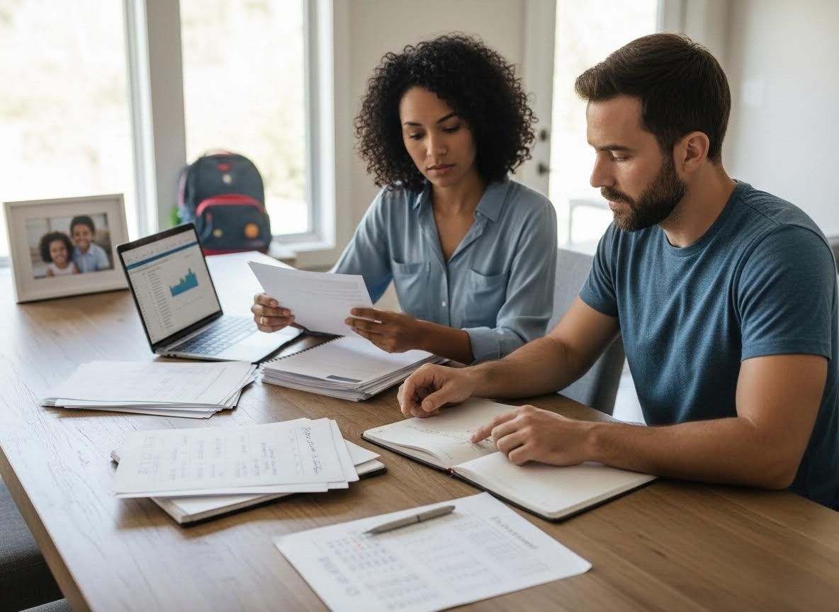 Diverse Couple Reviewing Finances at Home