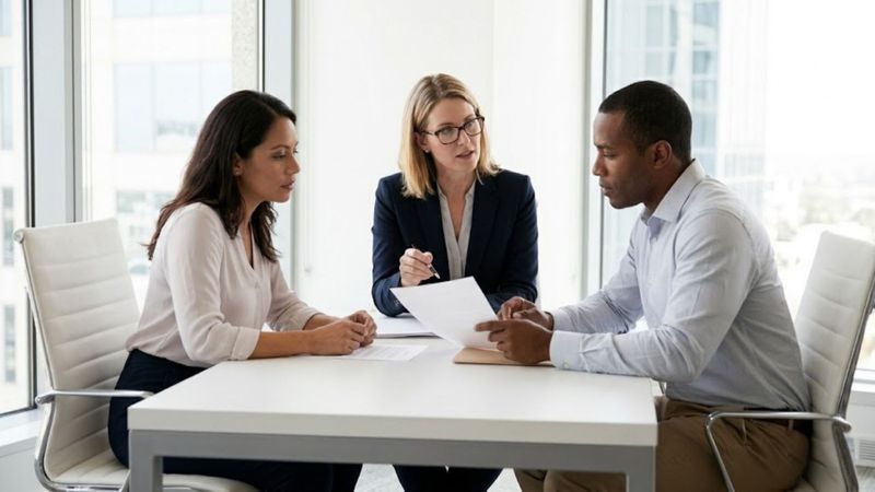 parents looking over documents with legal counsel What to Include in a Child Custody Agreement Hero.jpg