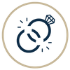 Interlocking wedding rings icon, representing divorce services. Interlocking wedding rings icon, representing divorce services.