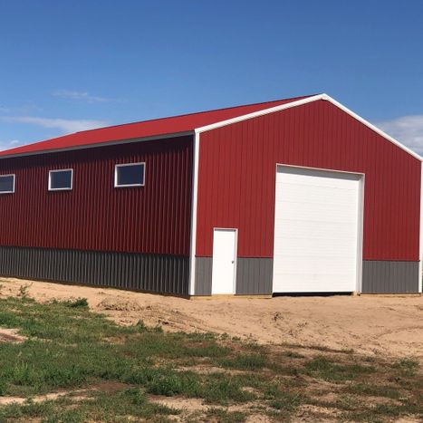 red shed with garage door